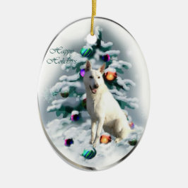 White German Shepherd Kerstmis Keramisch Ornament