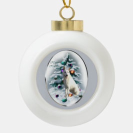 White German Shepherd Kerstmis Keramische Bal Ornament