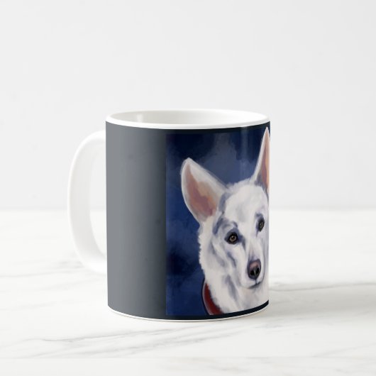 WHITE GERMAN SHEPHERD KOFFIEMOK (Voorkant links)