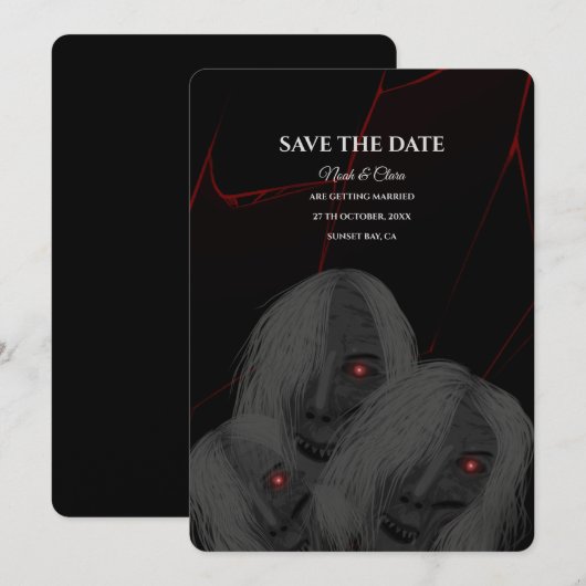 White Ghost Gothic Spider Dark Moody Halloween Save The Date (Voorkant / Achterkant)