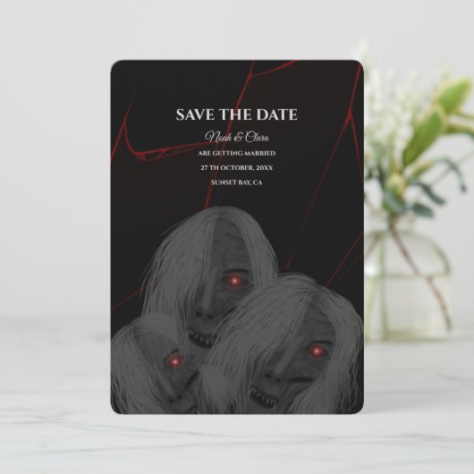 White Ghost Gothic Spider Dark Moody Halloween Save The Date (Staand voorkant)