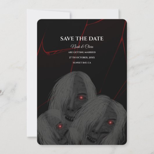 White Ghost Gothic Spider Dark Moody Halloween Save The Date (Voorkant)
