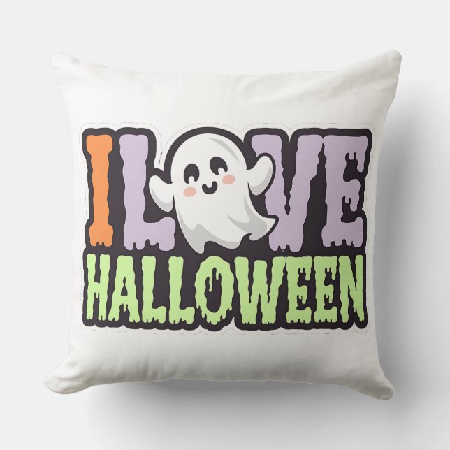 White Ghost Love Halloween Sierkussen (Voorkant)