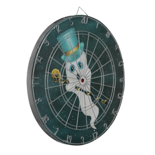 White Ghost neergedrukt in Top Hat Fancy Cane Sky Dartbord (Voorkant Links)