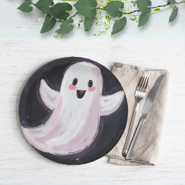 White Ghost Schattige Halloween Party Papieren Bordje
