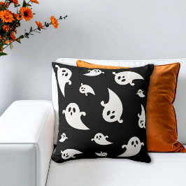White Ghost Silhouetten op Black Spooky Halloween Kussen