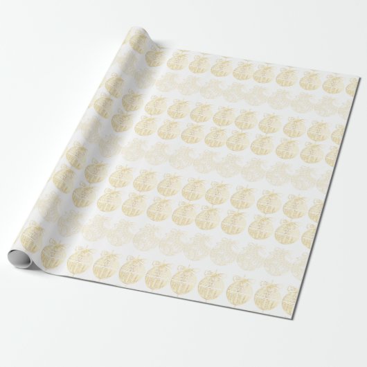 White Gift Wrap with Gold Ornaments  Cadeaupapier (Uitgerold)