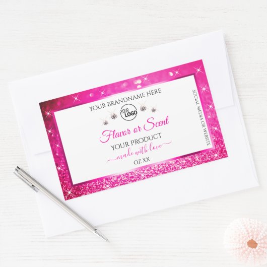 White Girly Pink Glitter Product Label Logo juwele (Envelop)