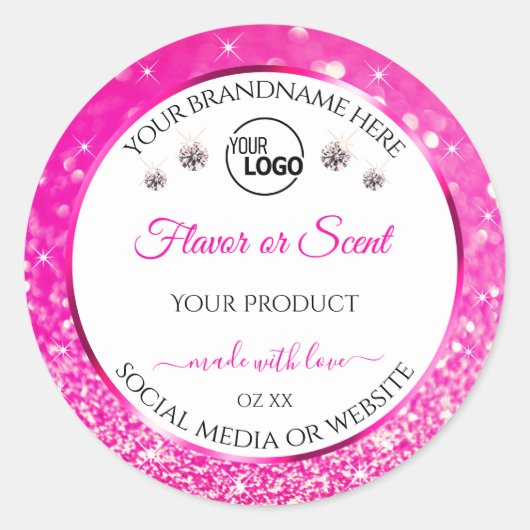 White Girly Pink Glitter Product Label Logo juwele (Voorkant)
