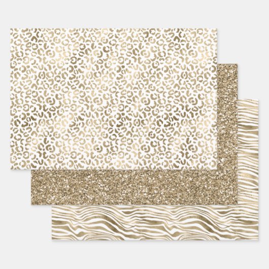 White Glam Gold Leopard Zebra Animal Print Inpakpapier Vel (Set)