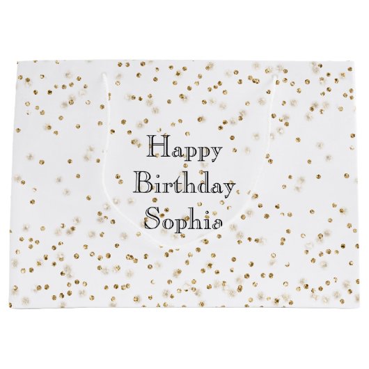 White Glam Gold Sparkle Confetti Verjaardag Groot Cadeauzakje (Voorkant)