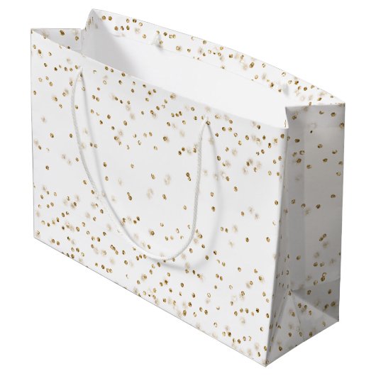 White Glam Gold Sparkle Confetti Verjaardag Groot Cadeauzakje (Achterkant Gekanteld)
