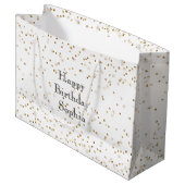 White Glam Gold Sparkle Confetti Verjaardag Groot Cadeauzakje (Voorkant Gekanteld)