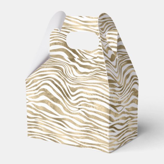 White Glam Gold Zebra Animal Print Bedankdoosjes (Voorkant Zijde)