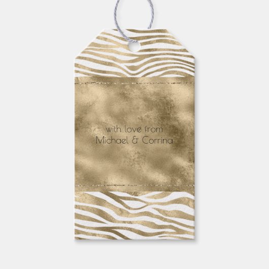 White Glam Gold Zebra Animal Print Cadeaulabel (Voorkant)