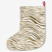White Glam Gold Zebra Animal Print Glitter Stippen Grote Kerstsok (Achterkant)