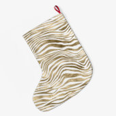 White Glam Gold Zebra Animal Print Glitter Stippen Grote Kerstsok (Achterkant (Hangend))