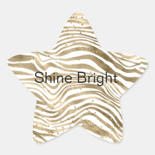 White Glam Gold Zebra Animal Print Glitter Stippen Ster Sticker