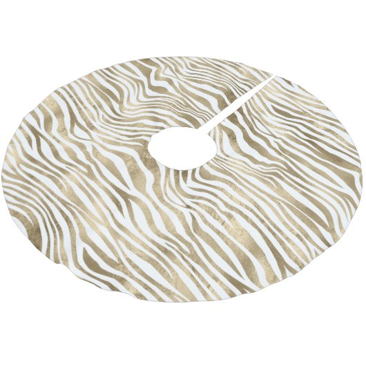 White Glam Gold Zebra Animal Print Kerstboom Rok (Gekanteld)