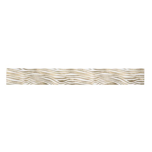 White Glam Gold Zebra Animal Print  Satijnen Lint (Voorkant)