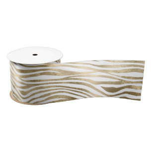 White Glam Gold Zebra Animal Print  Satijnen Lint