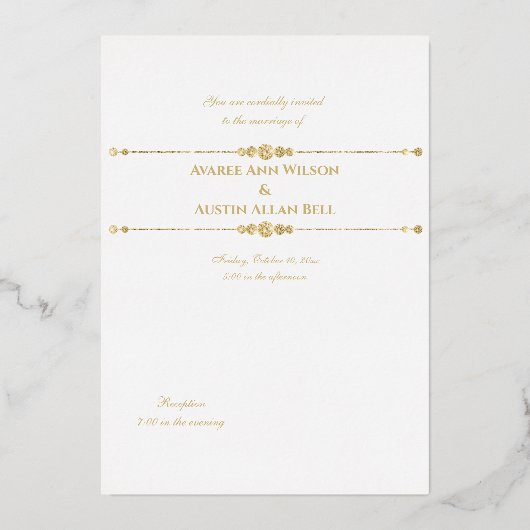 White Glam Rozen and White and Gold Folie Uitnodiging (Achterkant)