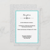 White Glitter and Blauwgroen Lijst- Reception Invi Kaart (Voorkant / Achterkant)