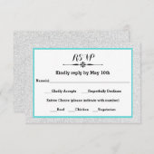 White Glitter and Blauwgroen Lijst- RSVP-reactieka RSVP Kaartje (Voorkant / Achterkant)