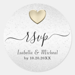White Glitter and Gold Heart - RSVP Ronde Sticker