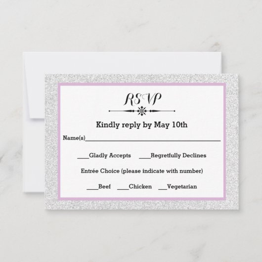 White Glitter and Lila Lijst- RSVP-reactiekaart RSVP Kaartje (Voorkant)