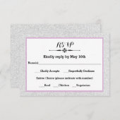 White Glitter and Lila Lijst- RSVP-reactiekaart RSVP Kaartje (Voorkant / Achterkant)