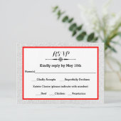 White Glitter and Red Lijst — RSVP-reactiekaart RSVP Kaartje (Staand voorkant)