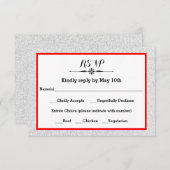 White Glitter and Red Lijst — RSVP-reactiekaart RSVP Kaartje (Voorkant / Achterkant)