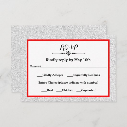 White Glitter and Red Lijst — RSVP-reactiekaart RSVP Kaartje (Voorkant / Achterkant)