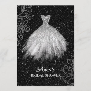 *~* White Glitter Bridal Gown Bridal Dress Shower Kaart