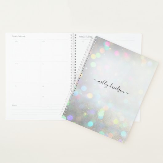 White Glitter Dust Gepersonaliseerde Jaarplanner Planner (Display)