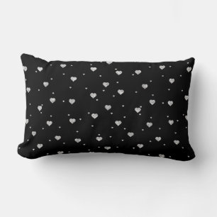White Glitter Hearts Pattern on Black Kussen