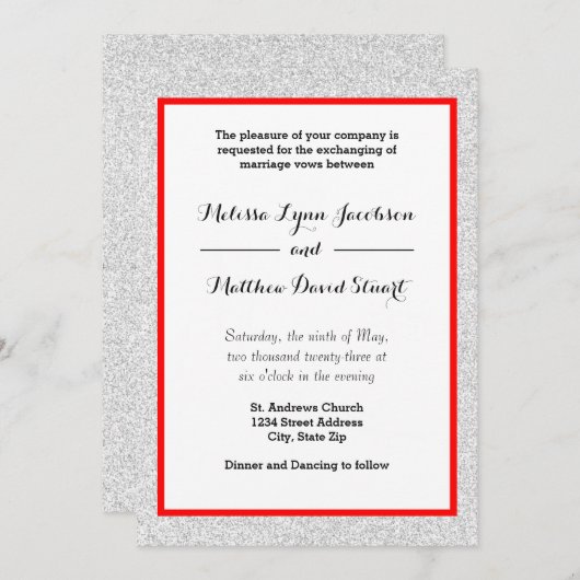 White Glitter & Red Framed - Weddenschap Kaart (Voorkant / Achterkant)