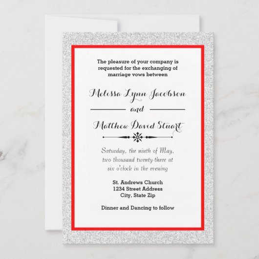 White Glitter & Red Framed - Weddenschap Kaart (Voorkant)