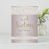 White Glitter Sparkle Blush Pink Sweet 16 Sixteen Kaart (Staand voorkant)