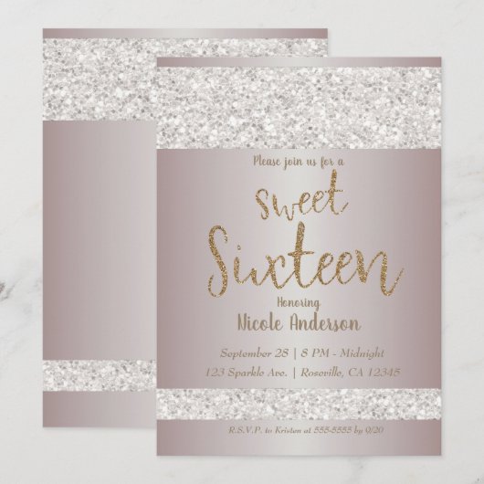 White Glitter Sparkle Blush Pink Sweet 16 Sixteen Kaart (Voorkant / Achterkant)