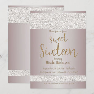 White Glitter Sparkle Blush Pink Sweet 16 Zestien Kaart