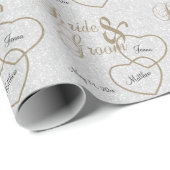 White Glitter Wedding Confetti and Gold Lettering Cadeaupapier (Rol Hoek)