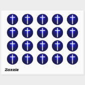 White Glow Religious Cross | Christelijk marinebla Ronde Sticker (Vel)