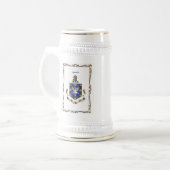 White/Gold 22 oz Stein met Arrott Family Crest Bierpul (Voorkant links)