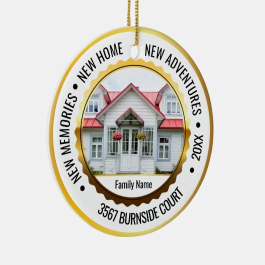 White & Gold 2 Photo New Home Kerstmis 2022 Keramisch Ornament (Rechts)