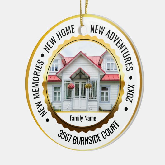 White & Gold 2 Photo New Home Kerstmis 2022 Keramisch Ornament (Links)