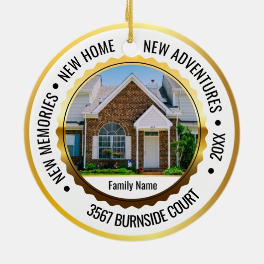 White & Gold 2 Photo New Home Kerstmis 2022 Keramisch Ornament (Achterkant)