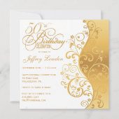White & Gold 50th Birthday Party Invitation Kaart (Voorkant)