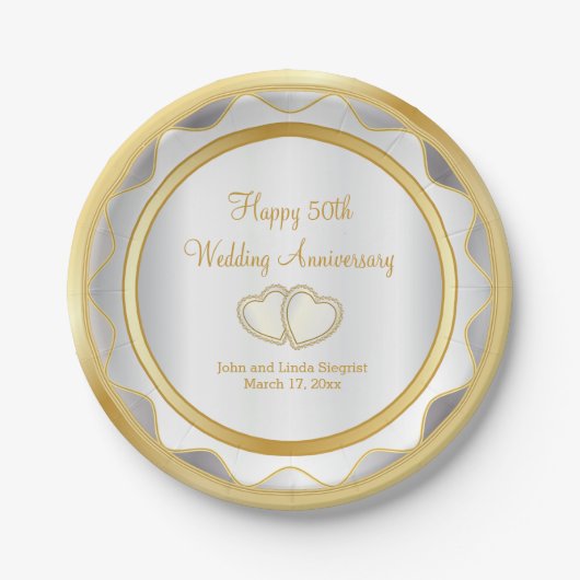 White & Gold 50th Wedding Jubileum Papieren Bordje (Voorkant)